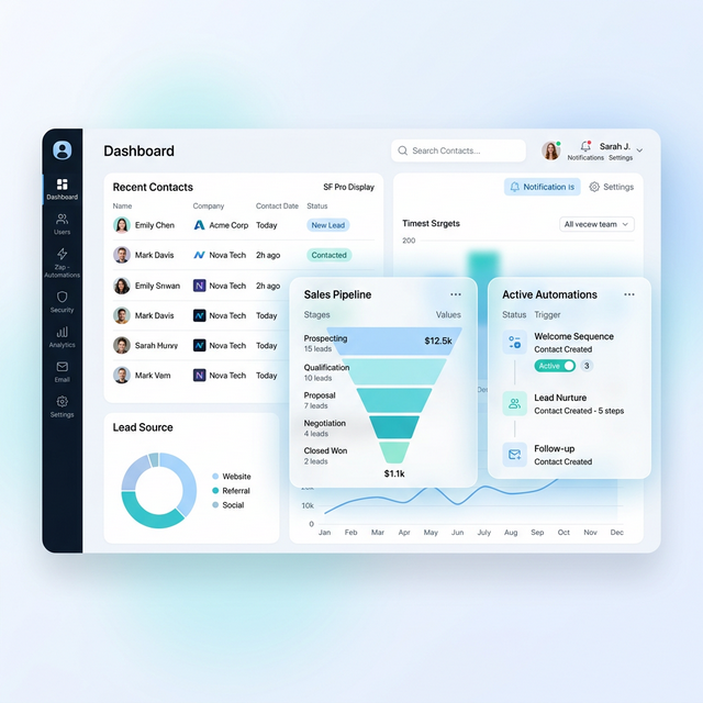 Panel de gestión Plugark: contactos, pipeline de ventas y automatizaciones