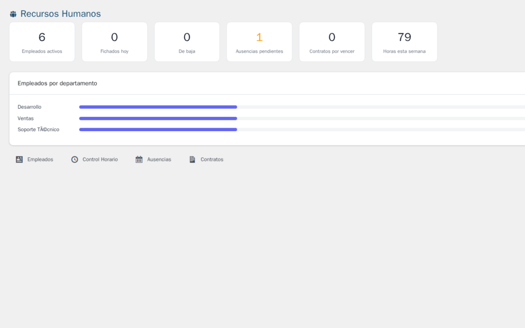 Captura de pantalla de Gestión de RRHH para WordPress