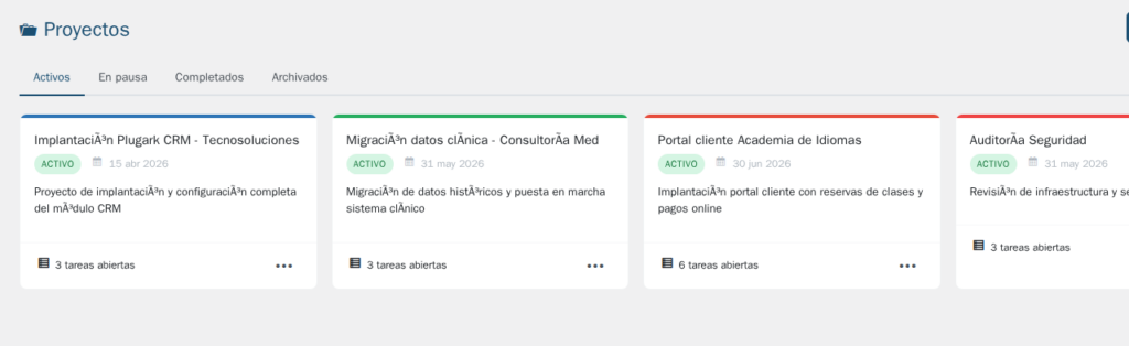 Captura de pantalla de Gestión de Proyectos para WordPress