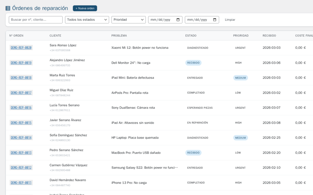 Gestión de Reparaciones para WordPress