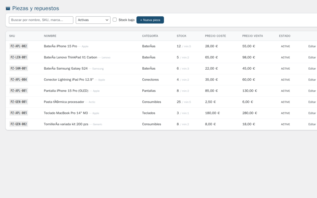 Gestión de Reparaciones para WordPress