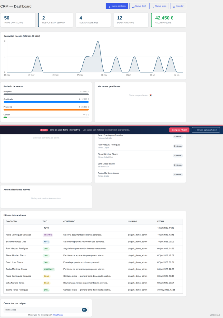 Captura de CRM para WordPress — Gestiona tus Clientes