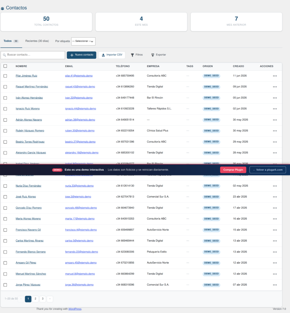 Captura de CRM para WordPress — Gestiona tus Clientes