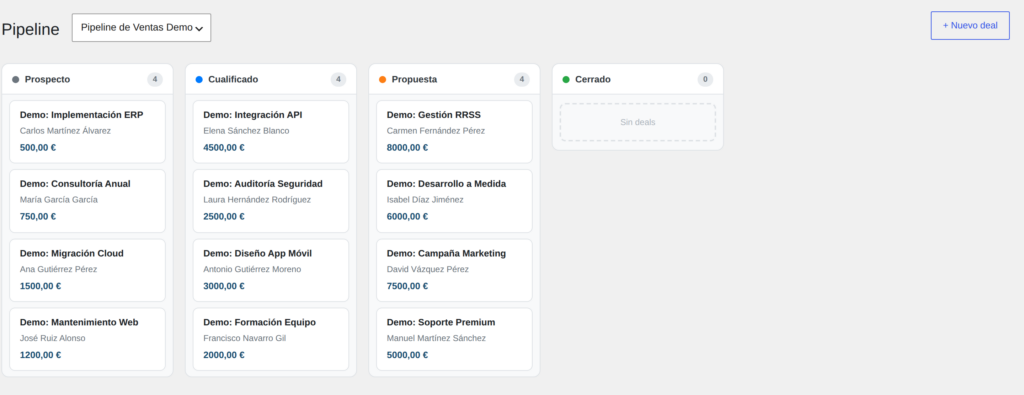 Captura de pantalla de CRM para WordPress — Gestiona tus Clientes