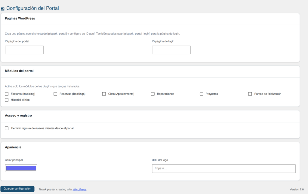 Captura de pantalla de Portal de Clientes para WordPress