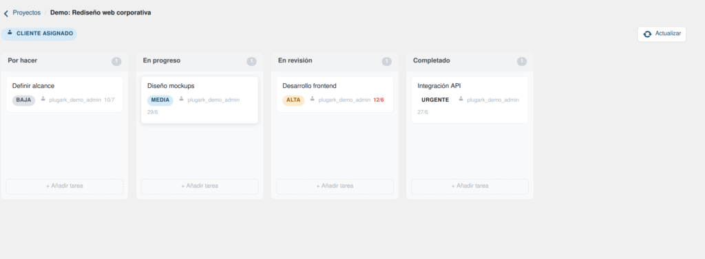 Captura de pantalla de Gestión de Proyectos para WordPress